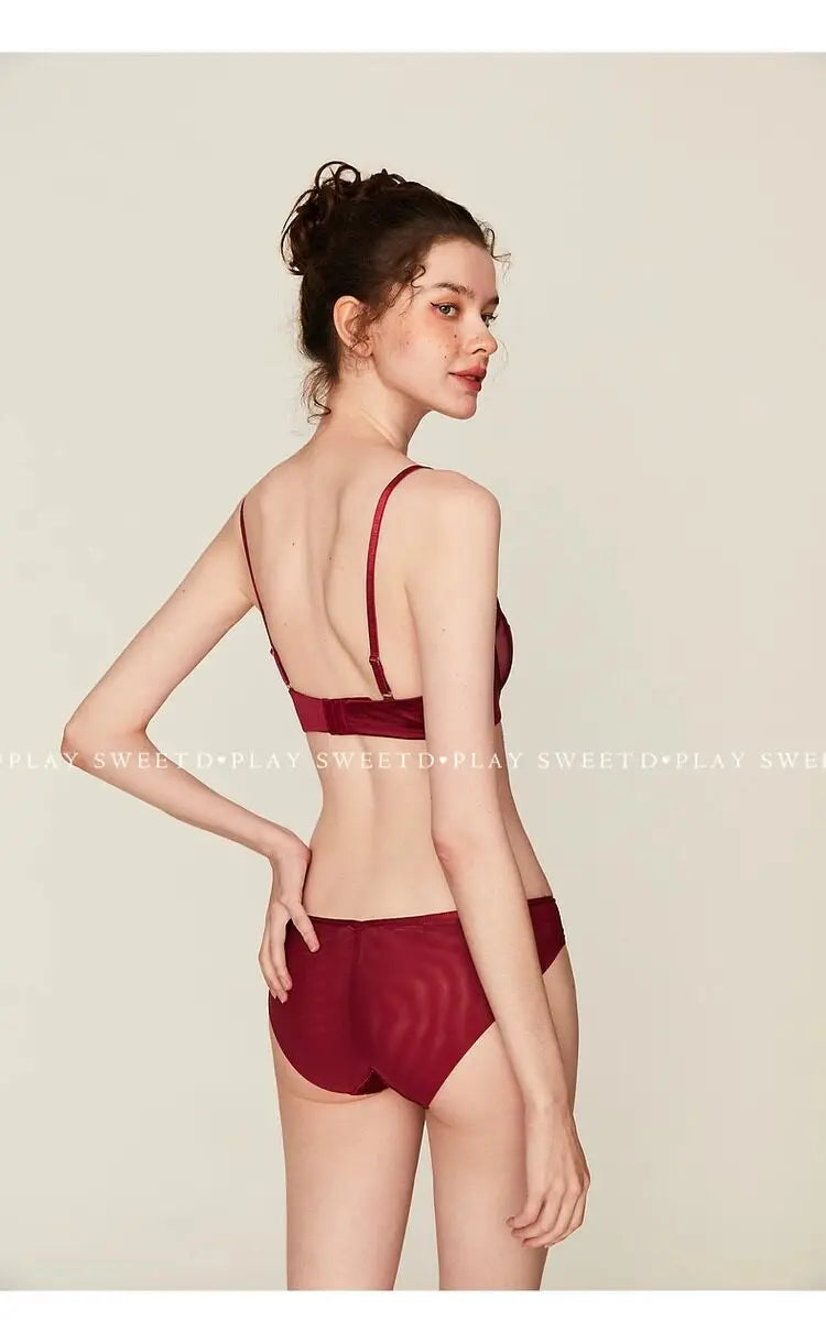 Women Stylish Summer Lingerie Set Satin Soft Wire Bra Push Up Support Anti Sagging Uplifting Minimizing Comfort Daily Wear
