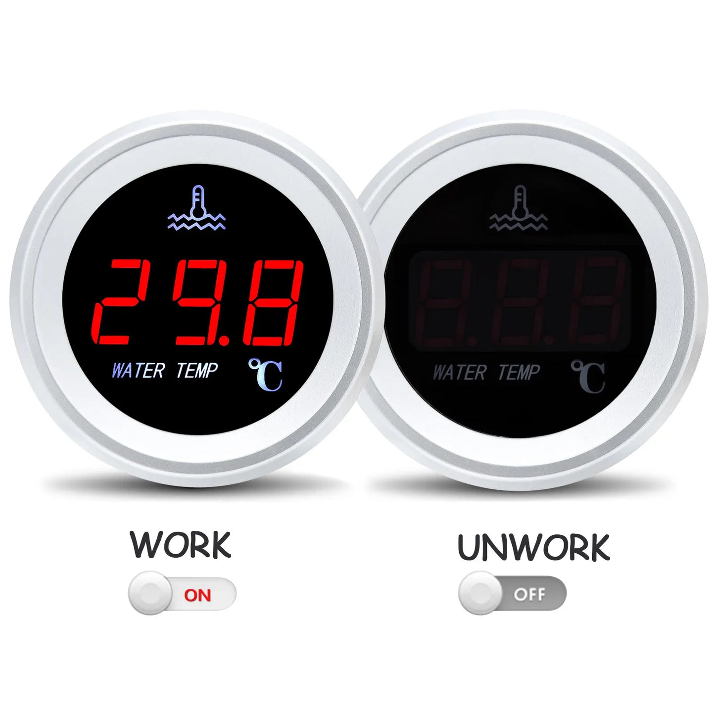 AD 52mm Water Temperature Gauge with Warning Alarm 0-120℃ Water Temp Meter + 1/8NPT Sensor Voltage for Marine Boat Car Truck