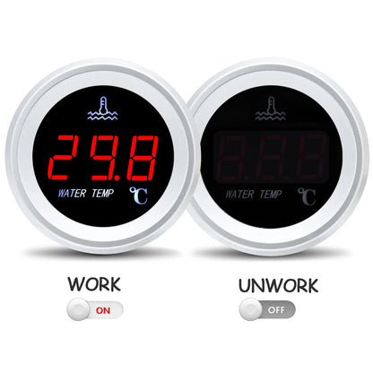 AD 52mm Water Temperature Gauge with Warning Alarm 0-120℃ Water Temp Meter + 1/8NPT Sensor Voltage for Marine Boat Car Truck