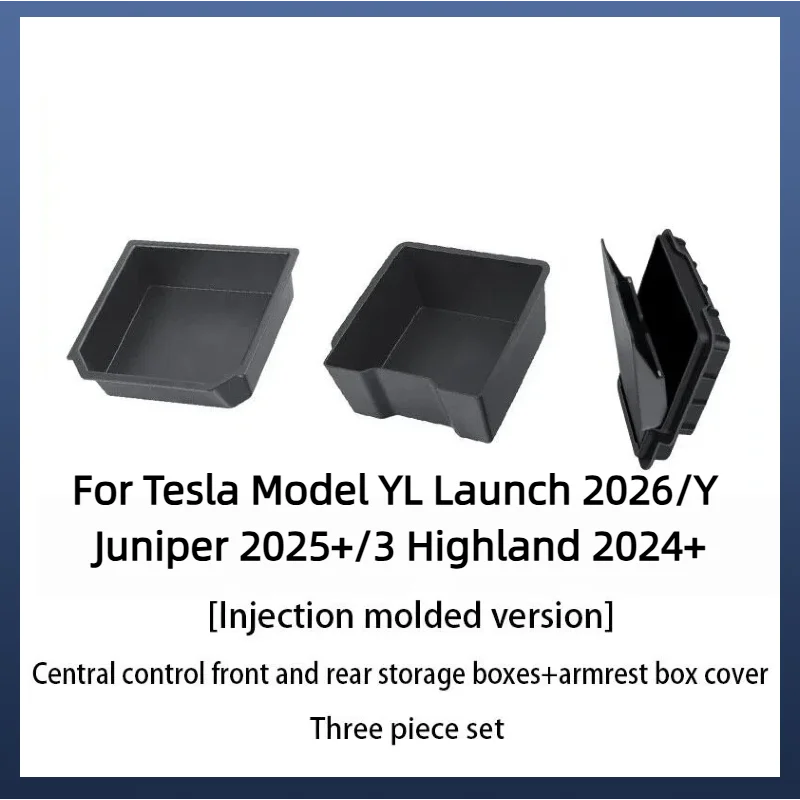 For Tesla Model 3/Y/YL 2024-2026 Hidden Storage Center Console Armrest Front And Rear Flocking Layered Grid Organized Container