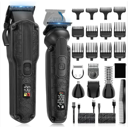 2PC Professional Hair Cutting Machine Cordless Beard Trimmer Electric Clipper for Men USB Rechargeable Barber Tool