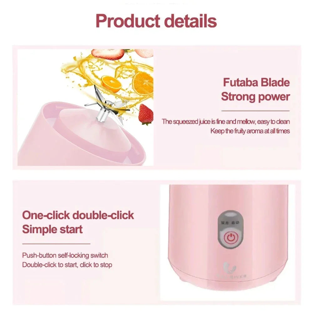 Zai Xiao 500Ml Portable Blender 6 Blades Usb Rechargeable Fresh Fruit Juice Mixer Electric Shake Cup Cute Blender Smoothie Ice C