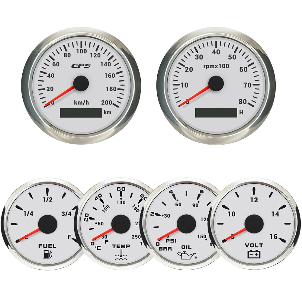 ELING 6 Gauge Set 85mm GPS Speedometer with Tachometer with 52mm Water Temp Oil Pressure Fuel Level Voltmeter with Backlight