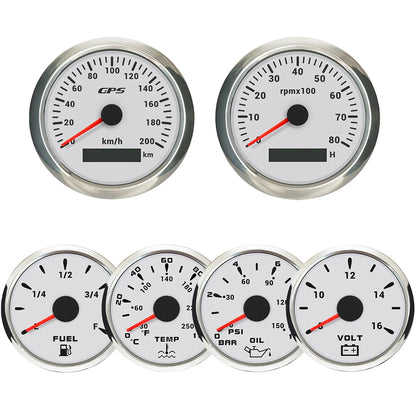 ELING 6 Gauge Set 85mm GPS Speedometer with Tachometer with 52mm Water Temp Oil Pressure Fuel Level Voltmeter with Backlight