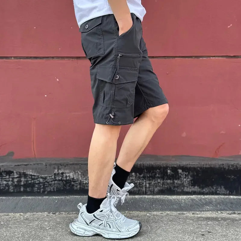 Mens Cargo Shorts Loose Solid Long Wide Half Short Pants for Men Baggy Bermuda Multi Pocket Harajuku Japanese Street Style Y2k