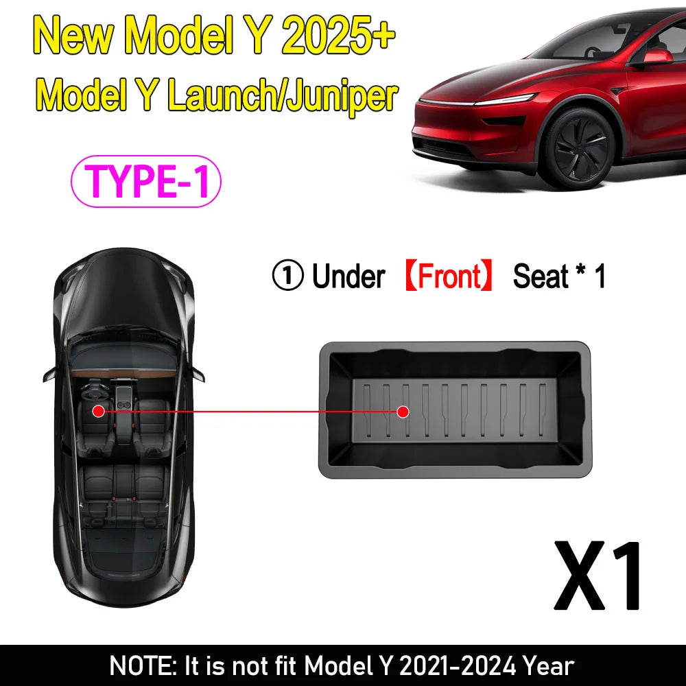 Under Seat Storage Box for Tesla Model Y Juniper Launch 2025 Centrol Console Organizer Travel Accessories Front Rear Seat Tray