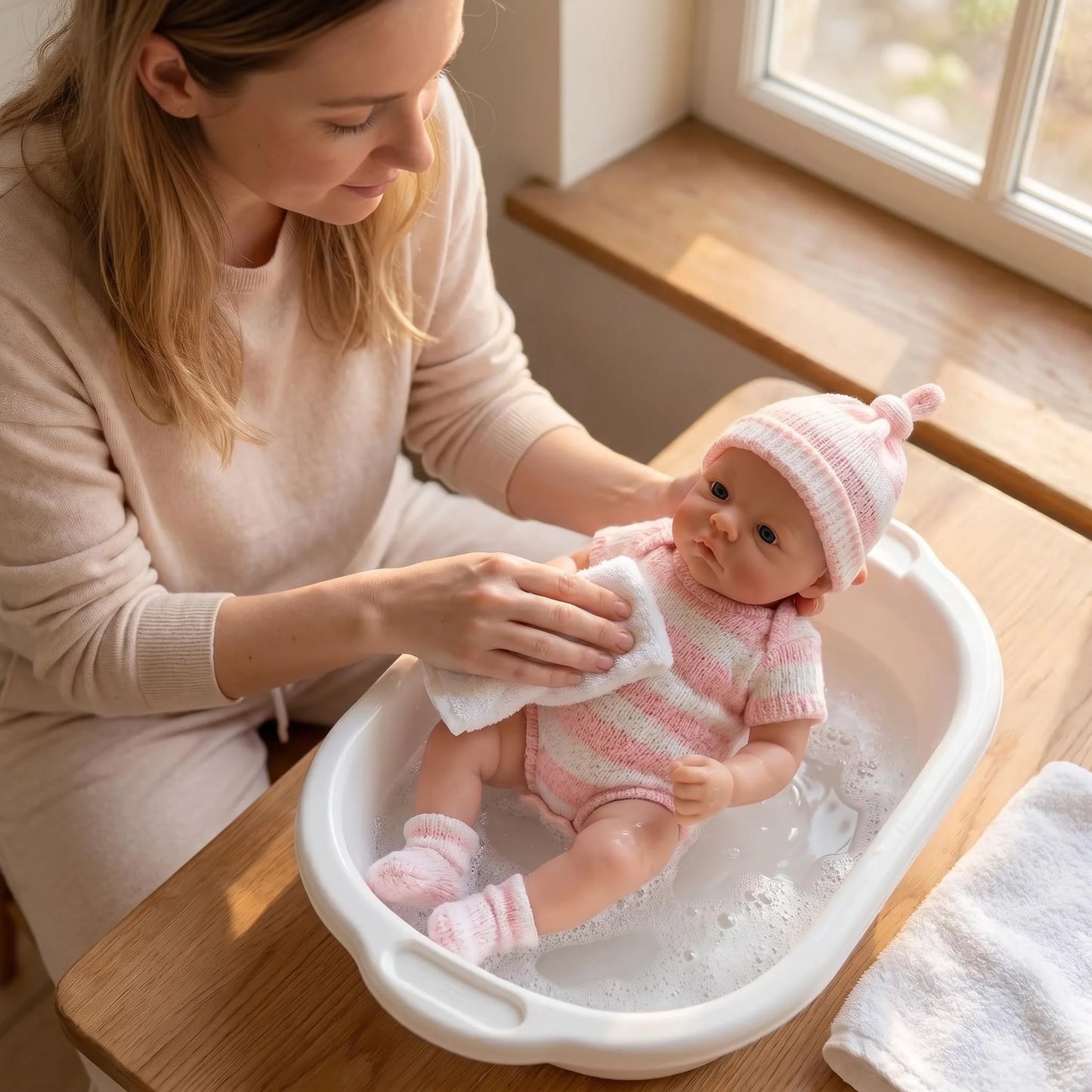 6Inch Handy Palm Mini Doll - Meadow NPK Full Solid Platinum Silicone Super Soft Flexible Elastic Toy with Matching Mini Cloth