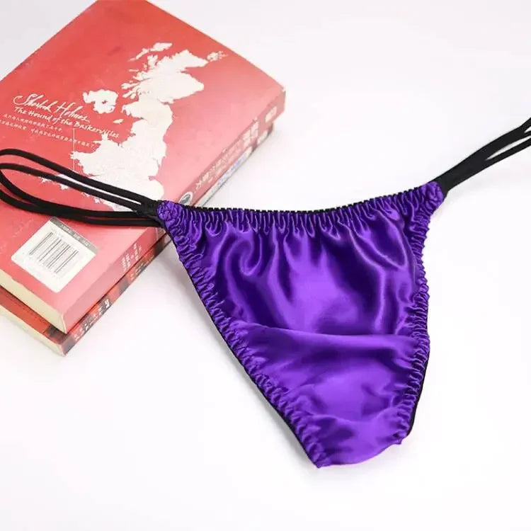 2pcs/lot Real silk low-waist men underwear personality trend men thong silk stretch briefs sexy double T pants