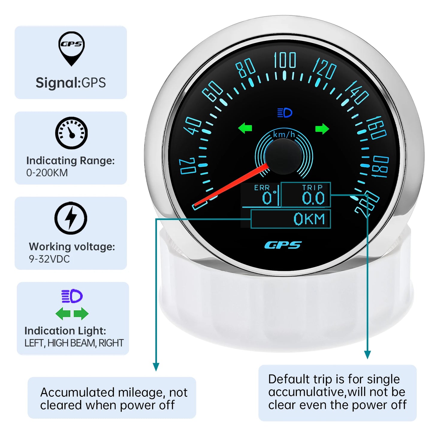 85MM GPS Speedometer 0-160MPH 0-200KMH With GPS Antenna 7 Colors Backlight Digital LED Odometer Gauge for 12V24V Car Boat Marine