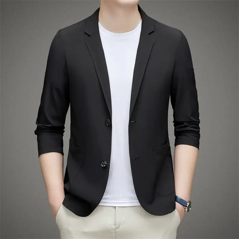 Men's Summer Thin Ice Silk Blazer Sunscreen Casual Jacket Lightweight Breathable Spring Summer Outerwear Single Suit Coat Top