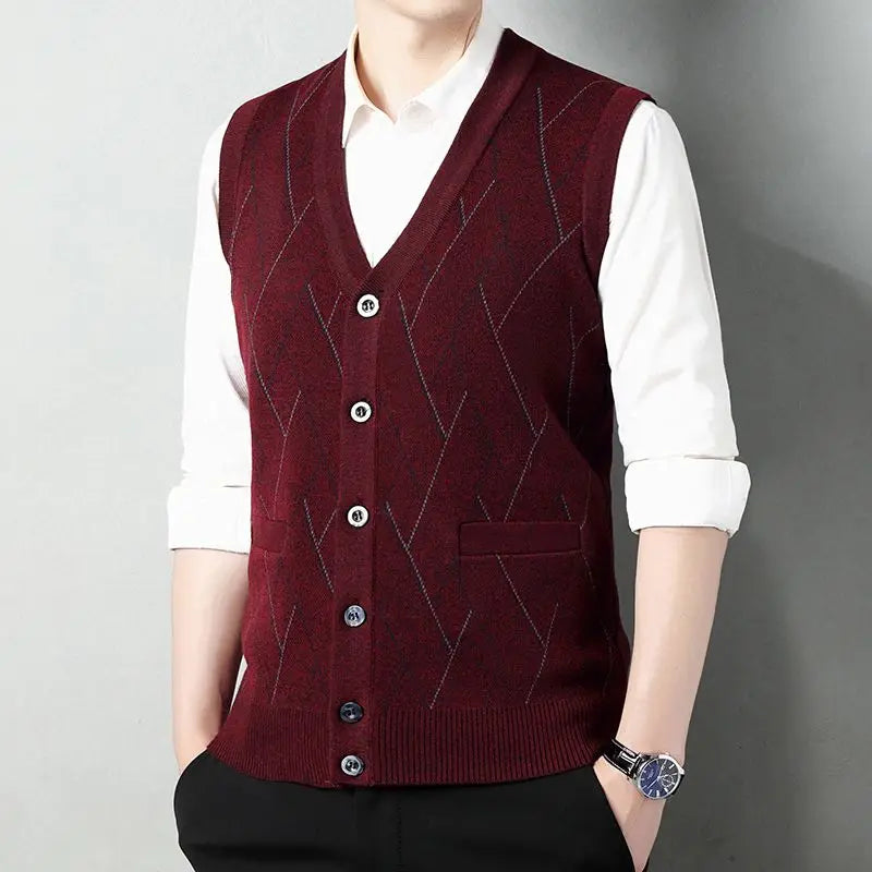 2025 Autumn Winter Men's Knitted Cardigan Vest Thickened Shawl Collar Button Casual Knitwear Stylish Korean Outdoor