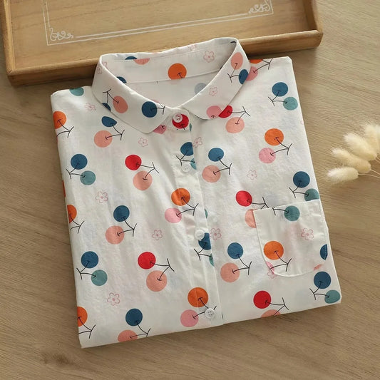 Vacation Style Colorful Printed Shirt Women 2024 New Fresh Loose Women's Casual Shirt & Blouses Lady Long Sleeve Tops Clothes