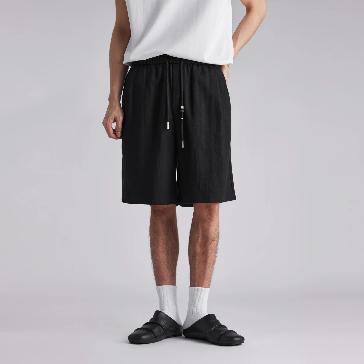 Men Lyocell Textured Japanese Style Casual Shorts 2026 Summer Loose Breathable Versatile Straight Leg 5 Inch Bermuda Pants