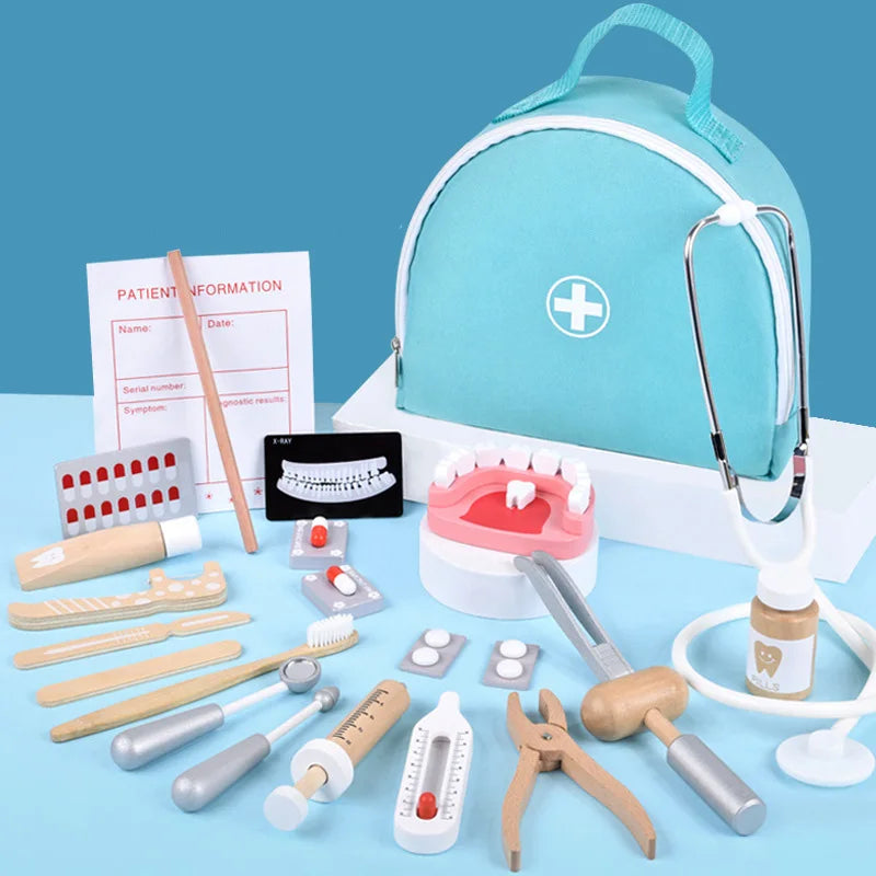 Wooden Pretend Play Doctor Educational Toys For Children Medical Simulation Medicine Chest Set Kids Role Playing Pretend Toys