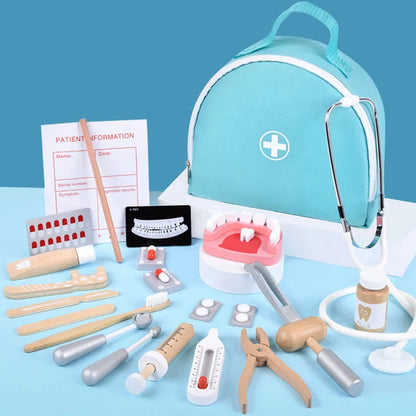 Wooden Pretend Play Doctor Educational Toys For Children Medical Simulation Medicine Chest Set Kids Role Playing Pretend Toys