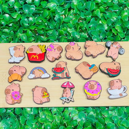16PCS Cartoon Animal Capybara PVC Kids Shoes Buckle Charms Sandals Accessories Hole Slipper Ornaments DIY Bracelet Birthday Gift