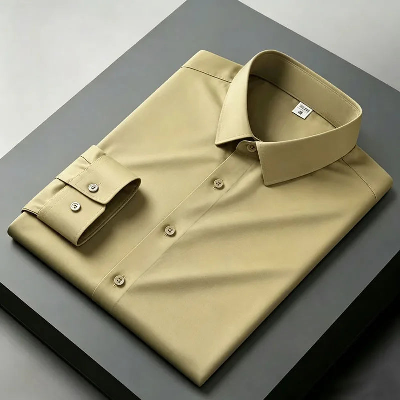 Black shirt men's long sleeved non ironing and wrinkle resistant solid color business casual men's spring shirt size
