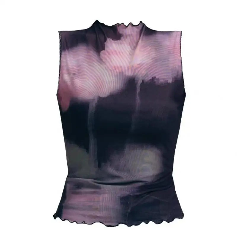 Yedinas Patchwork Tank Tops Summer 2024 Korean Fashion Mesh Tops Streetwear Sleeveless Tshirts Y2k Sheer Grunge Aesthetics