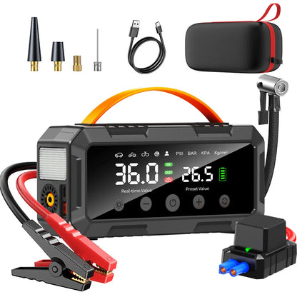 10000a Amp Dual 25mm Cylinder 200psi Smart Car 12v Battery Booster Auto Tire Super Compressor Air Pump Power Bank Jump Starter