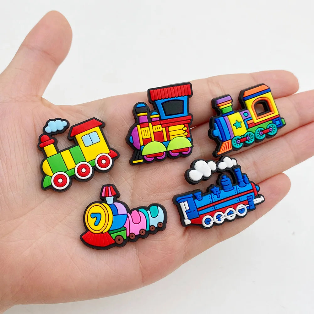 Cute little train Good Quality Shoes Charms 5-100PCS PVC DIY Shoe bag Accessories For enthusiasts Wristband Kids Party Gifts