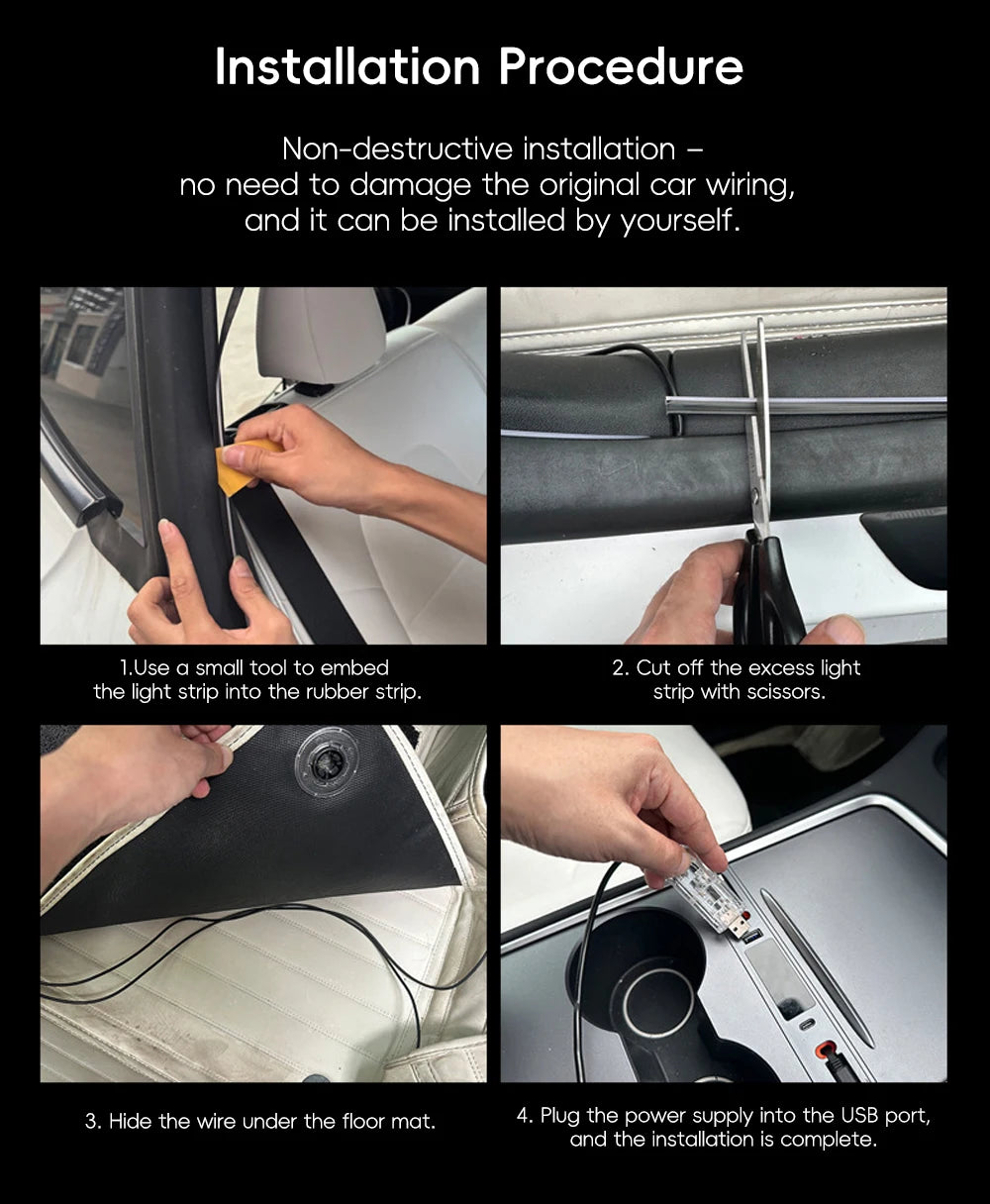 4in1 Symphony Automotive Door Frame color-changing RGB LED Interior Ambience light USB APP Remote Control Easy to Install