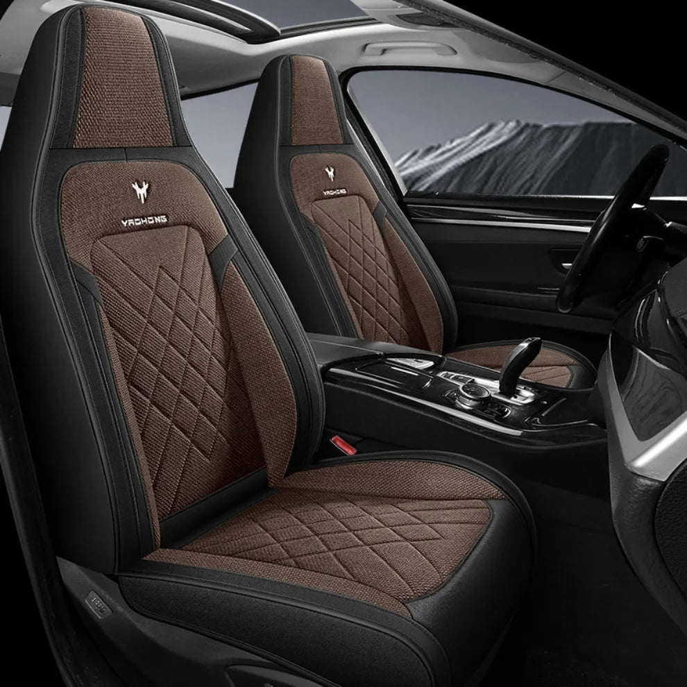 1pc Hooded Car Seat Cover - Premium Linen Texture for All-Season Comfort & Breathability, Universal Design for Sedans, SUVs