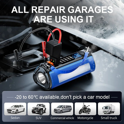 12000 mAh Portable Car Battery Starter&Air Pump 12V Booster  Emergency Jump Starter Powerbank Warning Light Compressor Inflator