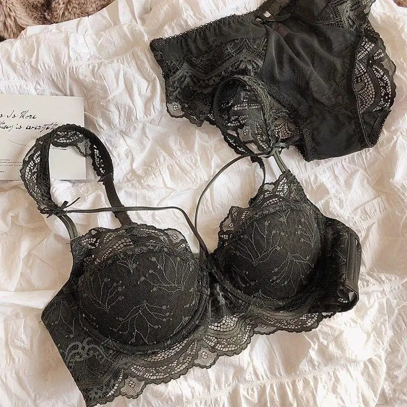 MOYISU Adjustable Lace Bralette for Small Chest Bra Set Removable Straps & Thin Padding Soft Wire Comfort Muslim Girls Underwear