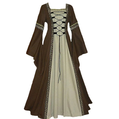 Halloween Women European Medieval Court Fancy Vampire Cosplay Costume Carnival Vintage Strapless Long Sleeve Elegant Dress