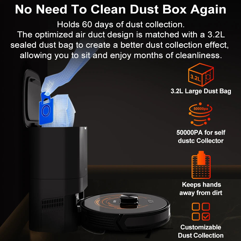 Robot Vacuum Cleaner ABIR K30,Auto-empty Dock,UV Spot Cleaning,6500PA Suction,Multi-floor Map,Customized Wet Dry Room Cleaning,