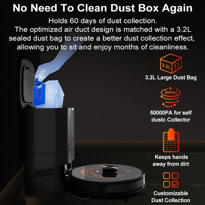 Robot Vacuum Cleaner ABIR K30,Auto-empty Dock,UV Spot Cleaning,6500PA Suction,Multi-floor Map,Customized Wet Dry Room Cleaning,