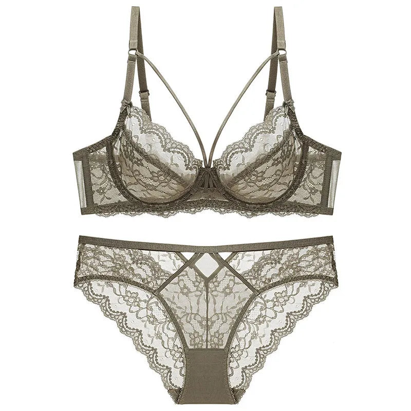 Novidades Conjunto Lingerie Renda Ultra Fina Mulher Sutiã Arco Macio Push Up Minimizador Busto Anti Flacidez Confortável 32-42