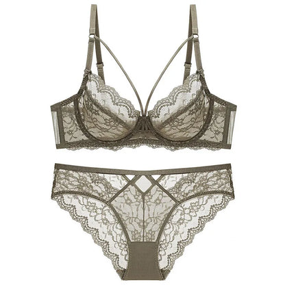 Novidades Conjunto Lingerie Renda Ultra Fina Mulher Sutiã Arco Macio Push Up Minimizador Busto Anti Flacidez Confortável 32-42