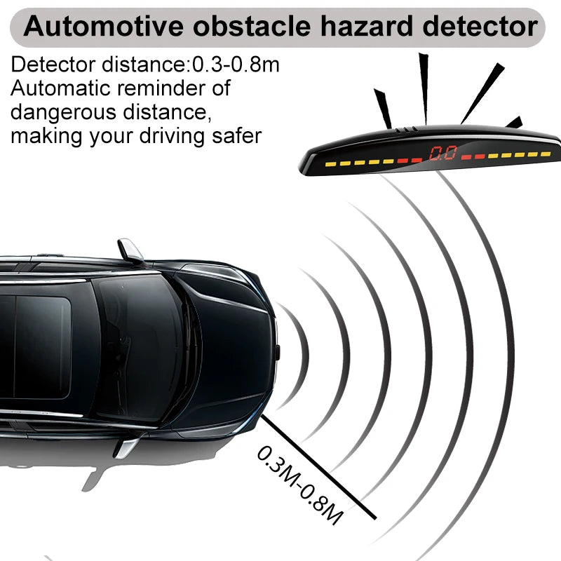 Front Mounted Car Parking Sensor Danger Alarm Kit LED Display 4 Sensors 22mm Backlit Obstacle Radar Monitoring System 12 Colors