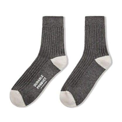 Maden Men's 3 Pairs Socks Casual Contrasting Color Knitted Mid-calf Socks Three-color Pit Thick Line Long Socks