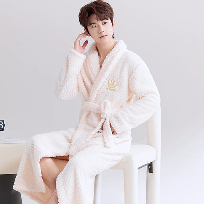 Thiened Coral Fce Robe Long Plu Spwear for Couples Autumn Winter Sle Home Clothes Outerwear Polyester Fiber