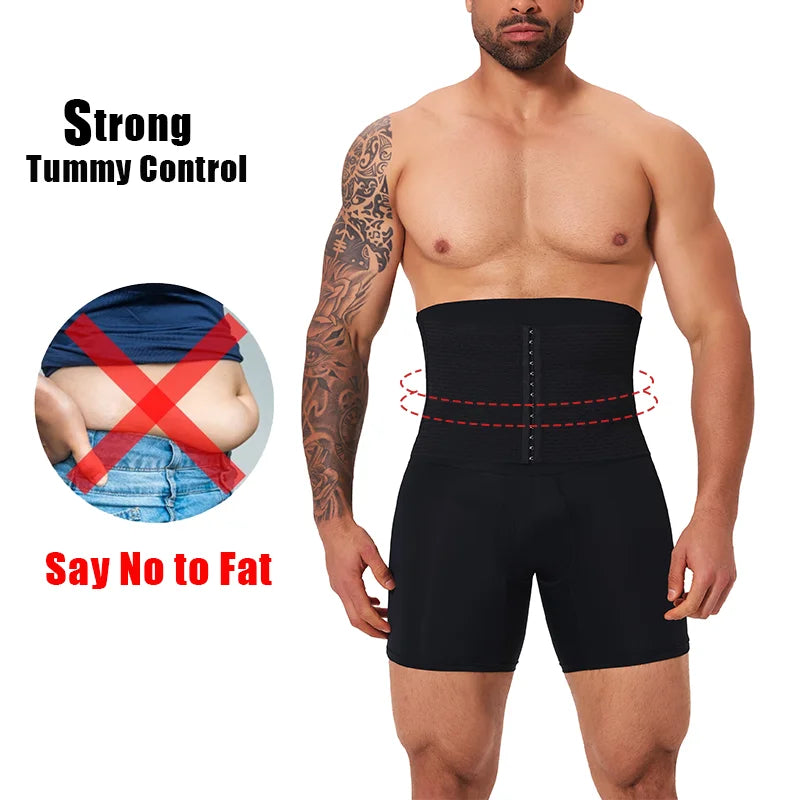 Slimbelle Men's Shapewear Boxer High Waist with Hook Fajas Tummy Control Shorts Slimming Body Shaper High Stretch Butt Lifter