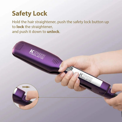 KIPOZI Professional Titanium Flat Iron Hair Straightener with Digital LCD Display Dual Voltage Instant Heating Curling Iron