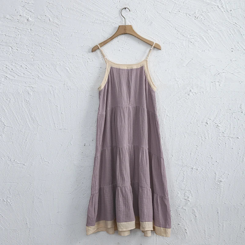 Chic Muslin 100% Cotton Gauze Summer Dresses Women Sexy Adjustable Strap Patchwork Party Boho Beach Holiday Sundress Vestidos