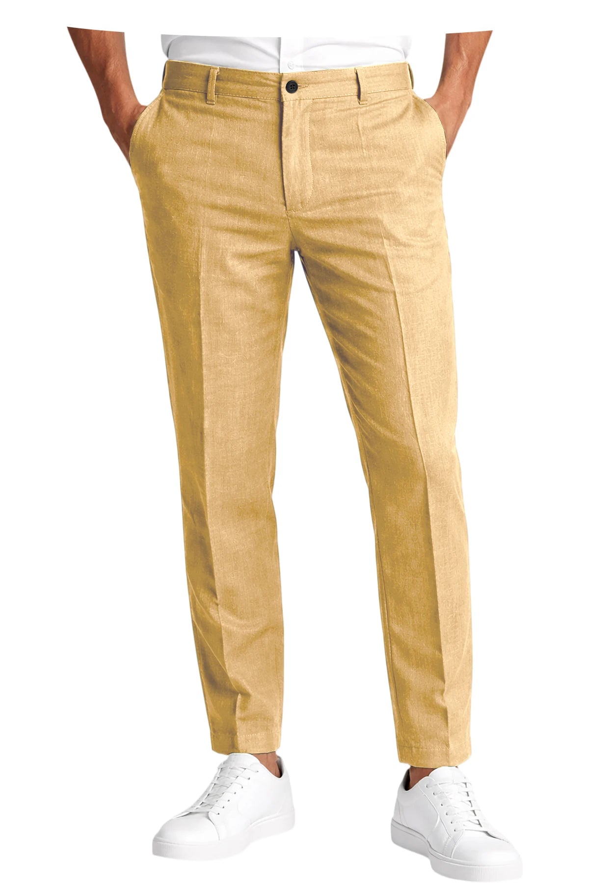 Men's Linen Cropped Pants Slim Fit 9 Points Ankle Dress Pants Business Casual High Waist Suit Trousers Breathable Office Summer