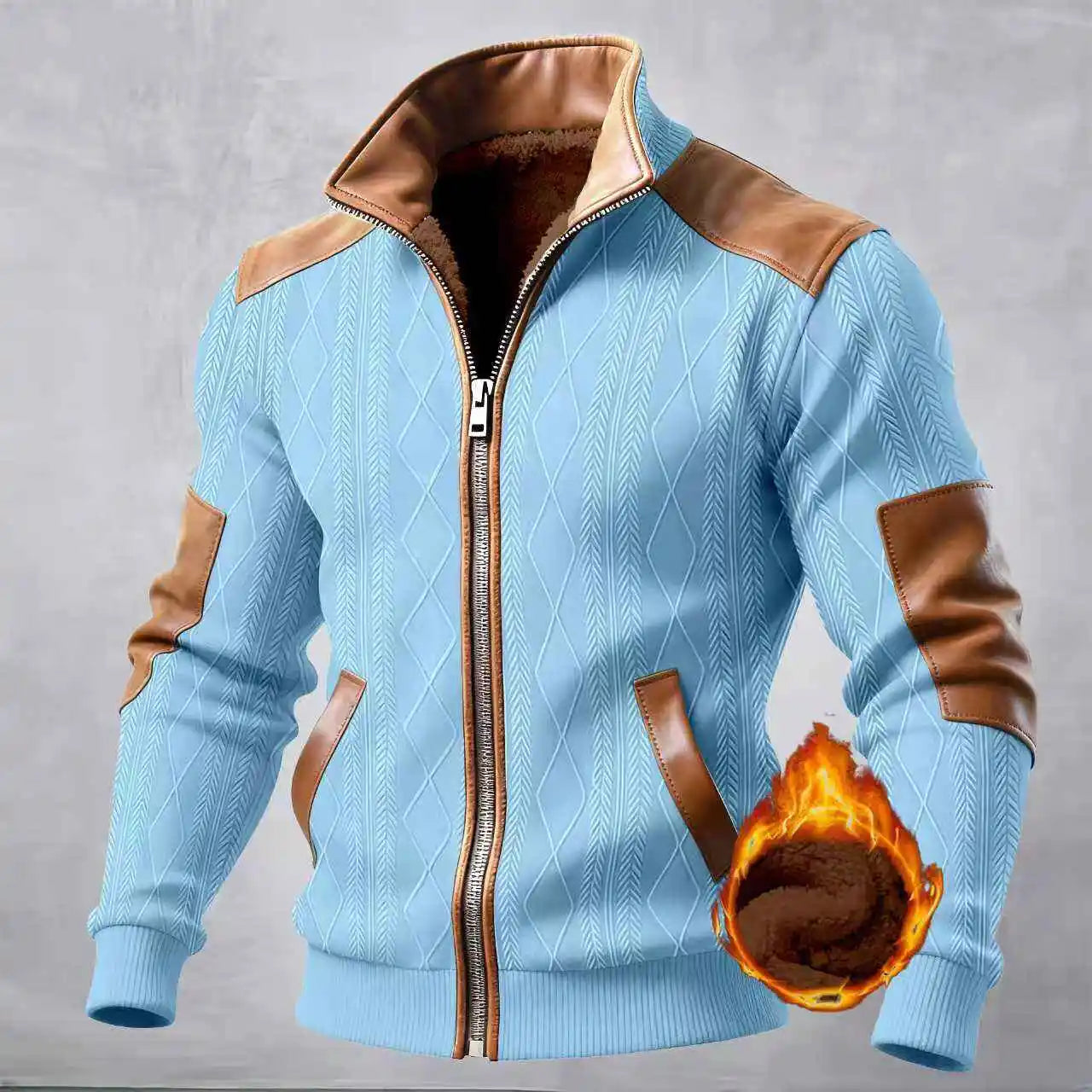 Spring/Autumn 2026 Men's New Muscle Jacket - Daily Casual Sport Long Sleeve Collar Zippered Windproof Warmth Thick Coat