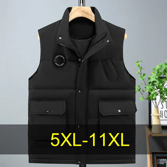 Winter Thick Vest Men 10XL 11XL Plus Size Vests Winter Padded Vests Male Fashion Casual Solid Color Sleeveless Jacket Big Size