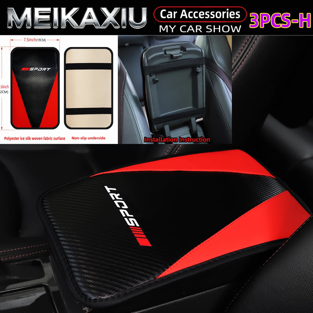 4PCS Carbon Fiber PU Leather Sport Car Steering Wheel Cover with Shoulder Guard And Armrest Pad Rimless Design for 37-38cm women