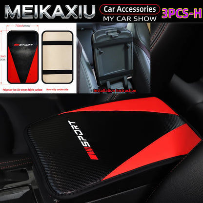4PCS Carbon Fiber PU Leather Sport Car Steering Wheel Cover with Shoulder Guard And Armrest Pad Rimless Design for 37-38cm women