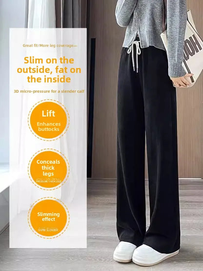 plus Size Women's Casual High Waist Thin Wide Leg Pants Spring Autumn Straight Cut Long Trousers Comfortable Slimming Effect