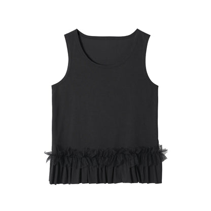 Black Mesh Spliced Vest Minimalist & Versatile for Daily Commute Sweet & Cool Slim-Fit Top 255105