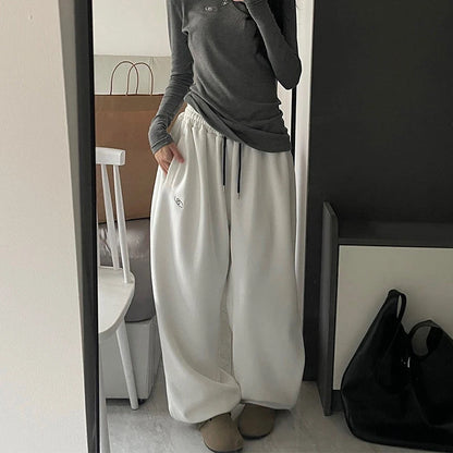 Thickened Fleece Loose Fit Sweatpants Youthful Vitality Style Pure Color Cuffed Casual Pants Spring Autumn Loose Trousers