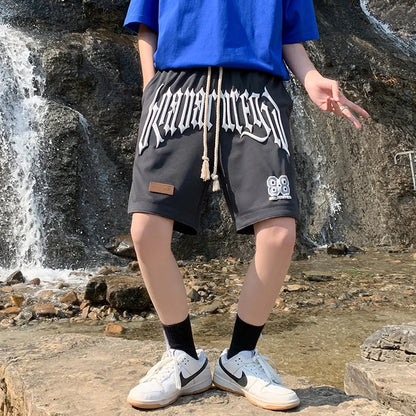 High Street Ice Silk Shorts Men Summer Thin Quick Dry Beach Pants Loose Straight Leg Loose Sports Casual Streetwear Joggers Man