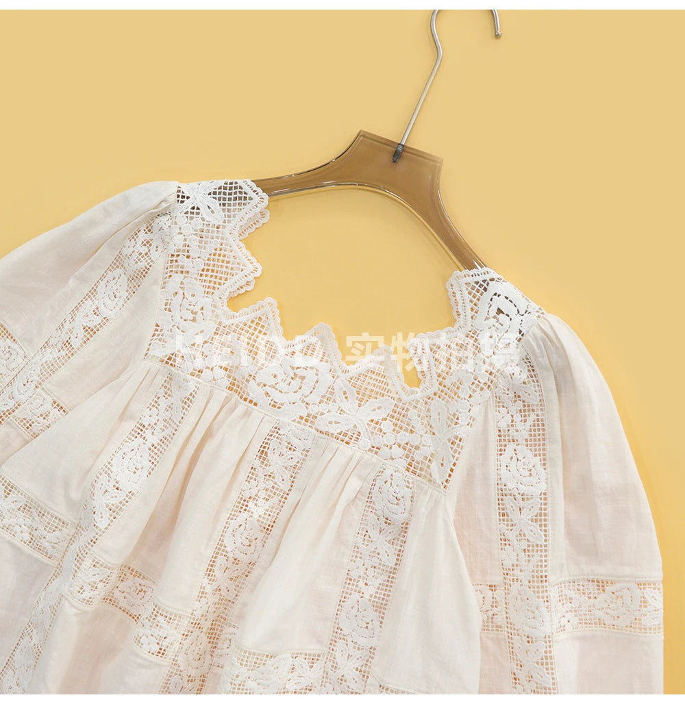 HEIDD Gentle Wave Collar Embroidered Heavy Work Loose Shirt Women's Spring 2026 Breathable Long Sleeve Cotton Gentle Style