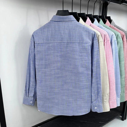 Men's Cotton-Linen Long-sleeved Striped Shirt | Notch Collar Design | Casual To Business Casual Wear Daily Commute